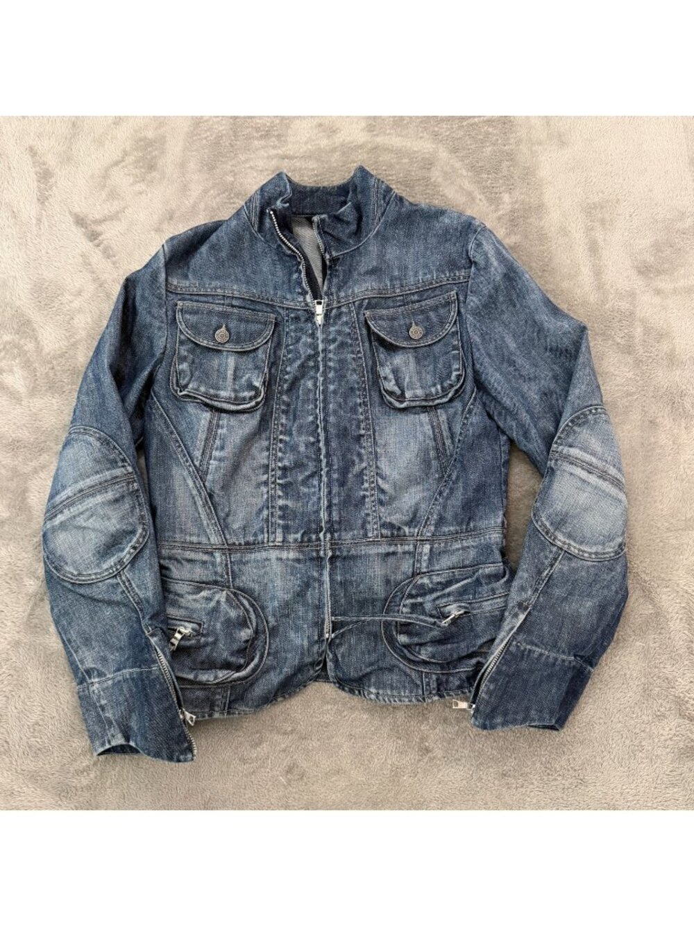 Vintage Y2K Banana Republic Denim Utility Jacket Womens LARGE Safari Military